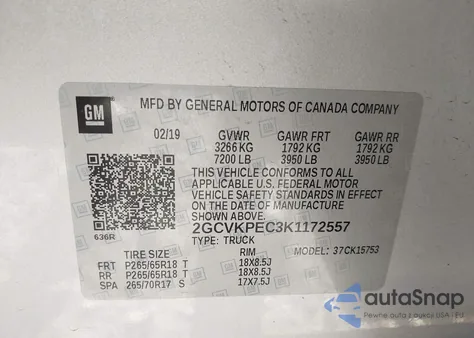 2019 Chevrolet Silverado 1500 Ld Lt из США, поврежденный, VIN 2GCVKPEC3K1172557